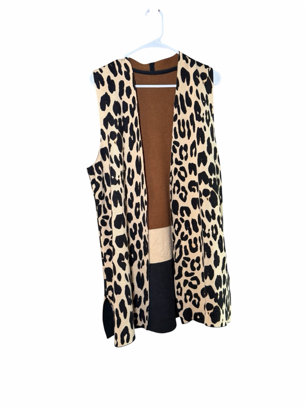 Reversible Leopard Print Open Front Vest - Black & Cream
